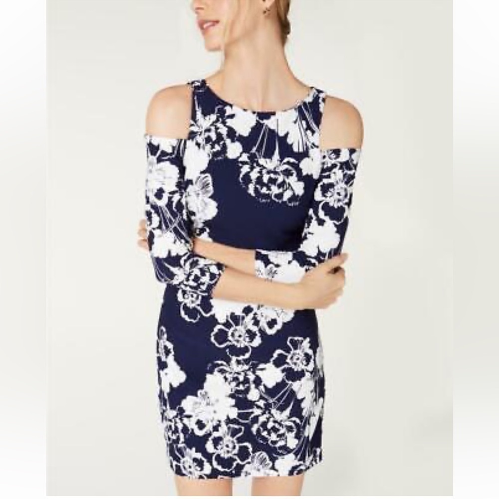 Jessica HOWARD Cold Shoulder 3/4 Sleeve Floral Print Dress Size 8P NWT - Picture 2 of 14